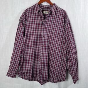Eddie Bauer Red Grey Plaid Button Down Shirt Men’s Size XL